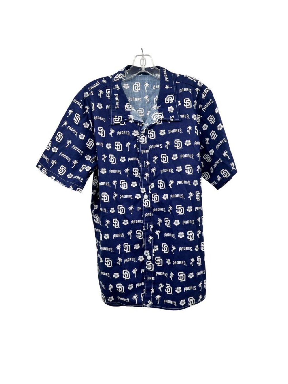 BDA Inc Men's San Diego Padres Button Up Shirt Short Sleeve Blue/White Medium